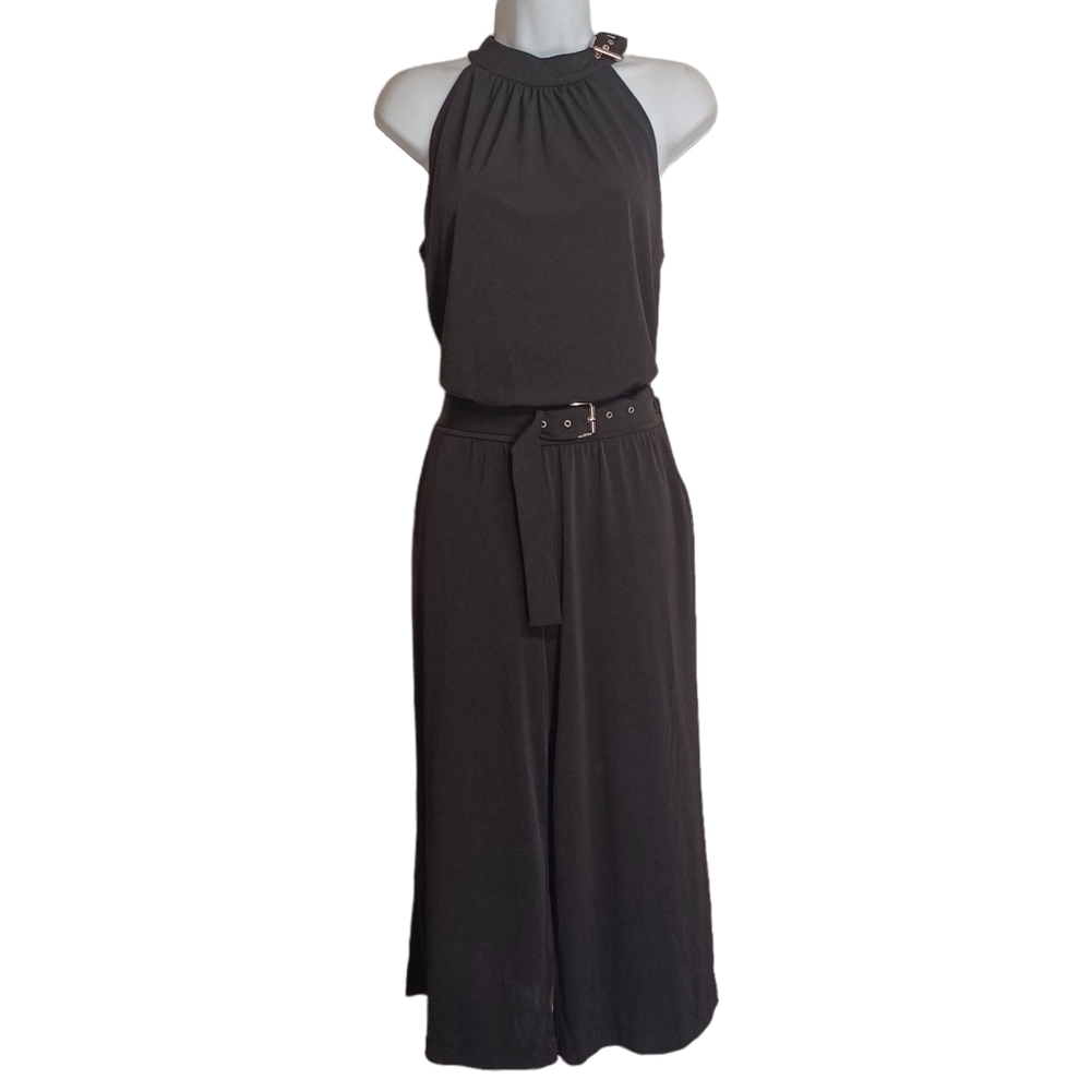 MICHAEL MICHAEL KORS Black Sleeveless Silver Buckle Stretchy Jumpsuit Small